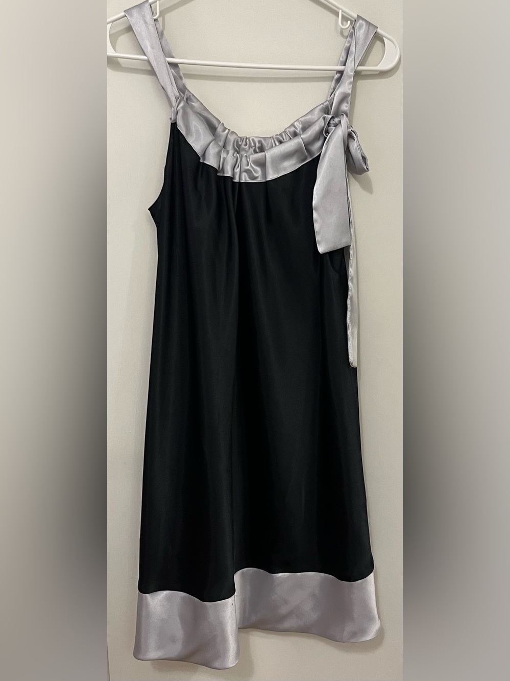 Enchanting Black & Silver Satin Tie Strap Dress Size M